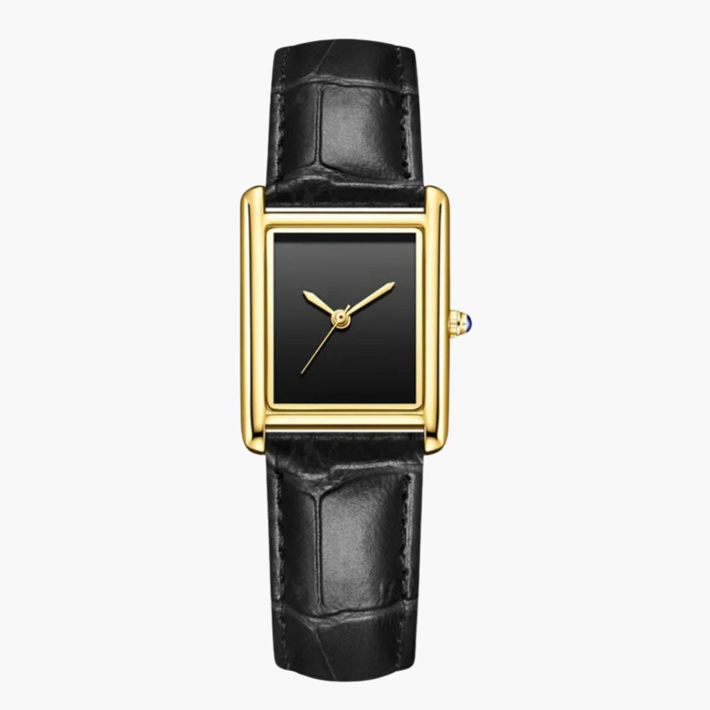 Relógio Minimalista Square Croco Preto