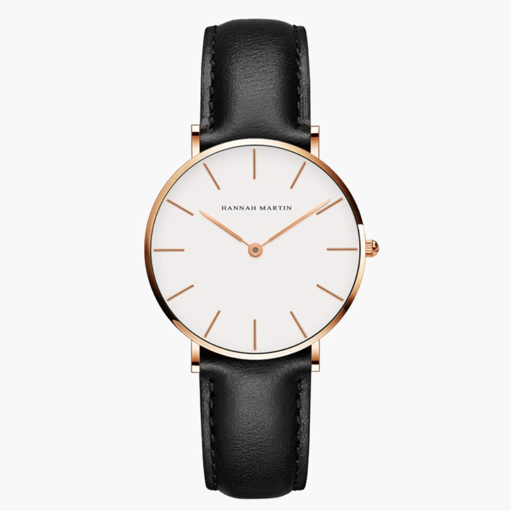 Relógio Martin Preto em Couro Rosé Gold