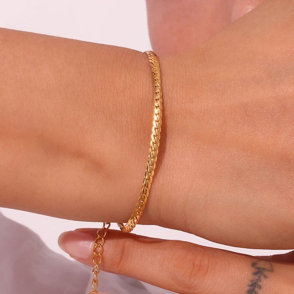 Pulseira Feminina Fina Golden Chain